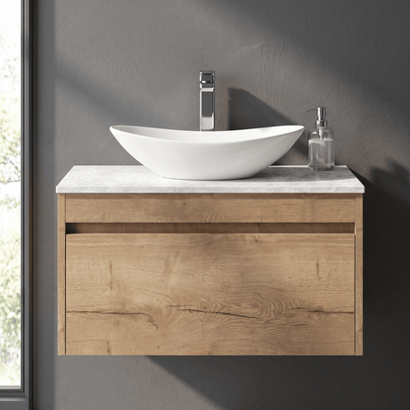 [BFLW1896WMT] Swainsley Contemporary Wall Hung 1 Drawer Vanity Unit with White Marble Top - Choice of Size and Colour - Silo