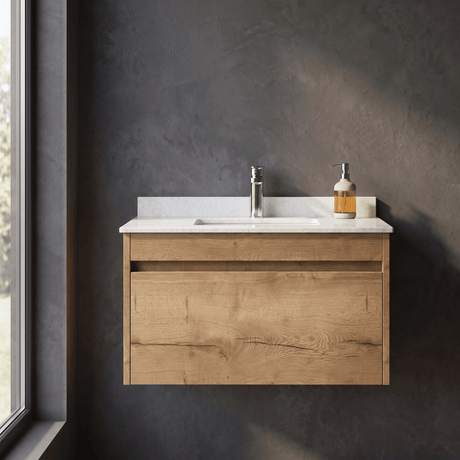[BFLW1896WS1] Swainsley Contemporary Wall Hung 1 Drawer Vanity Unit with Marble Top with Basin - Choice of Size and Colour - Silo