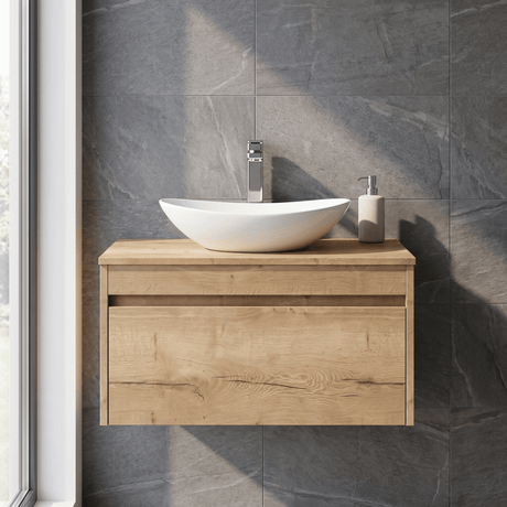 [BFLW1896W] Swainsley Contemporary Wall Hung 1 Drawer Vanity Unit with Laminate Worktop - Choice of Size and Colour - Silo
