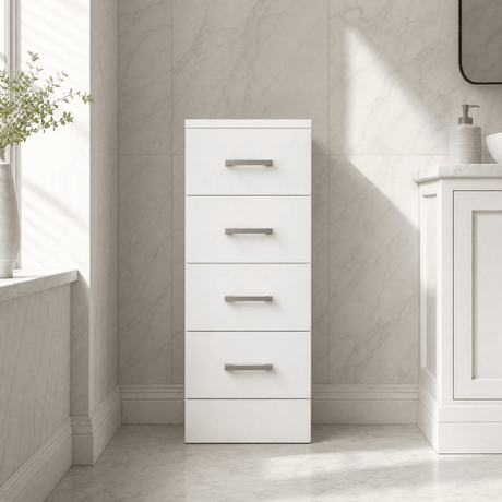 [BFOR134] Floor Standing 4 Drawer Bathroom Unit - 300mm - Gloss White - Silo
