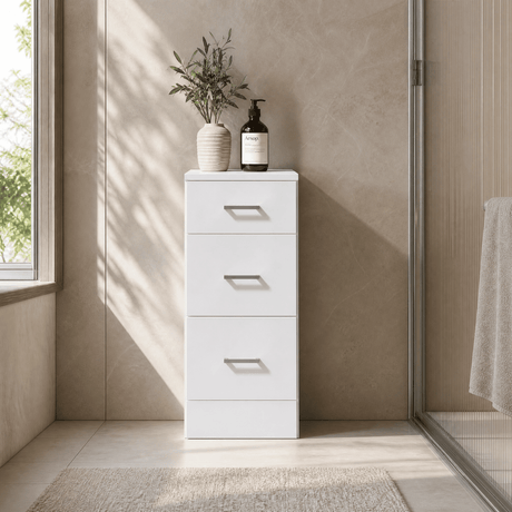 [BFOR135] Hamstall Contemporary Floor Standing 3 Drawer Bathroom Unit, Gloss White, Choice of Size - Silo