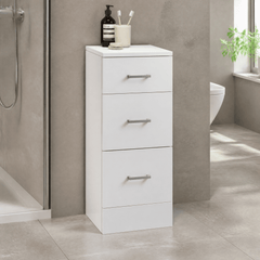 [BFOR136] Hamstall Contemporary Floor Standing 3 Drawer Bathroom Unit, Gloss White, Choice of Size
