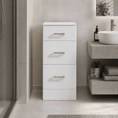 [BFOR136] Hamstall Contemporary Floor Standing 3 Drawer Bathroom Unit, Gloss White, Choice of Size
