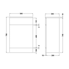 [BFOR1441] Modern Bathroom Floor Standing WC Unit – 500 x 300mm, Dark Grey - Technical Drawing