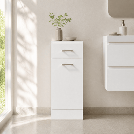 [BFOR153] Hamstall Floor Standing Bathroom Laundry Basket, 350mm, Gloss White, Choice of Size - Silo