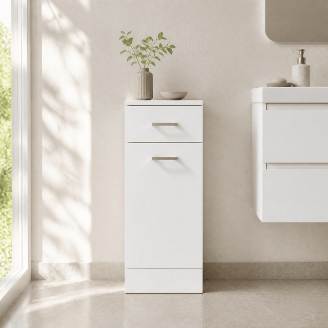 [BFOR153] Hamstall Floor Standing Bathroom Laundry Basket, 350mm, Gloss White, Choice of Size - Silo