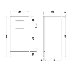[BFOR154] Floor Standing Bathroom Laundry Basket - 350mm - Gloss White - Technical Drawing
