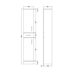 [BFOR163] Slimline Floor Standing Bathroom Tall Unit - 350mm - Gloss White - Technical Drawing