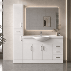 [BFOR163] Slimline Floor Standing Bathroom Tall Unit - 350mm - Gloss White - Lifestyle 1