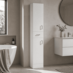 [BFOR163] Slimline Floor Standing Bathroom Tall Unit - 350mm - Gloss White - Lifestyle 2