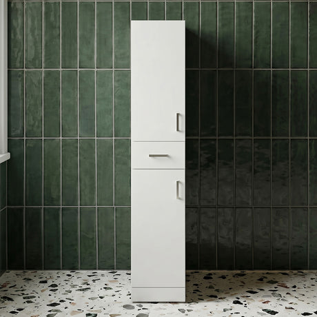 [BFOR163] Slimline Floor Standing Bathroom Tall Unit - 350mm - Gloss White - Silo