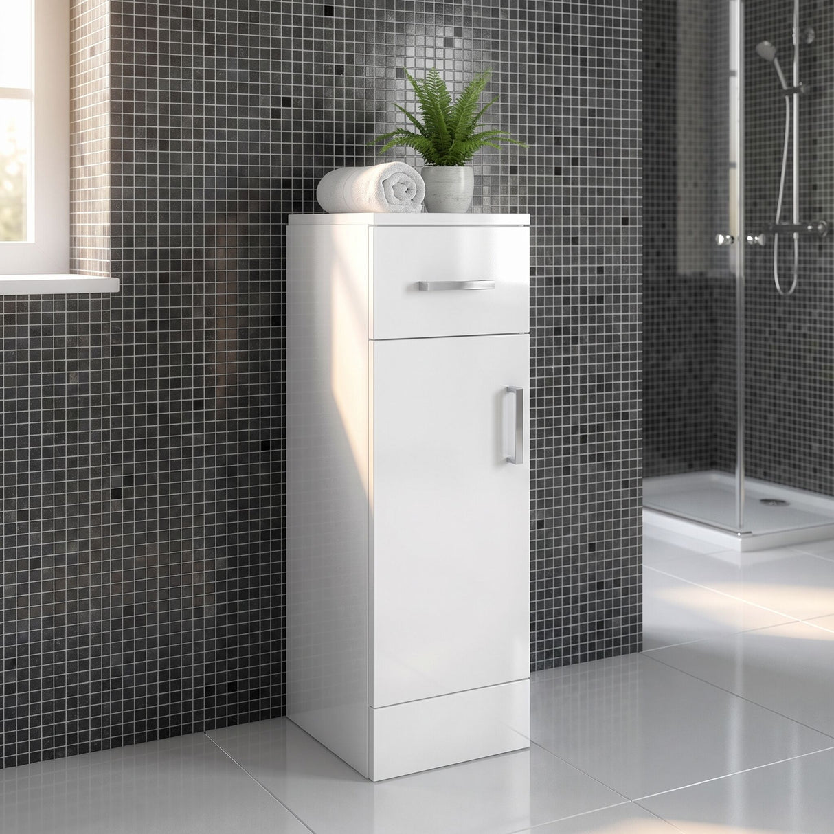 [BFOR171] Hamstall Floor Standing Bathroom Cupboard, 250mm, Gloss White, Choice of Size