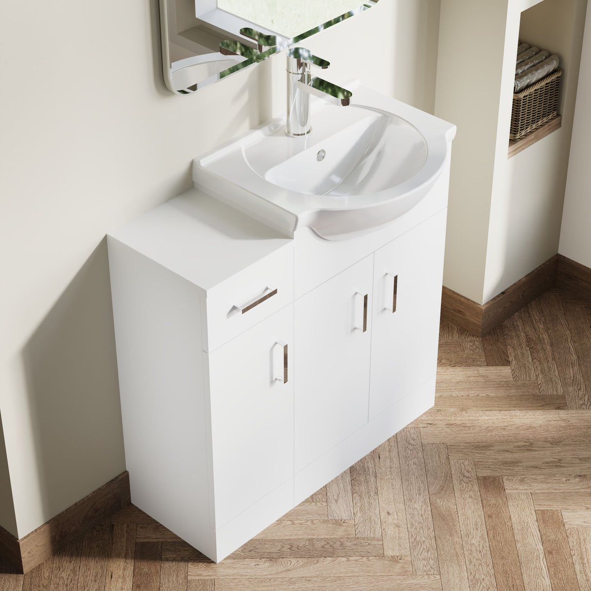 [BFOR171] Slimline Floor Standing Bathroom Cupboard - 250mm - Gloss White - Lifestyle 2