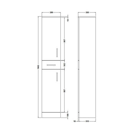 [BFOR464] Orbit Square Tall Floor Standing Bathroom Cabinet Gloss Grey Mist - 350mm - Balterley - Technical Drawing