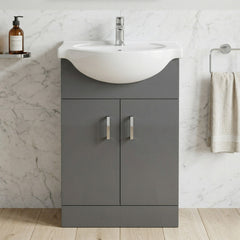 [BFOR9550] Orbit Floor Standing 2 Door Vanity Basin Unit - Gloss Grey - 550mm - Balterley - Silo