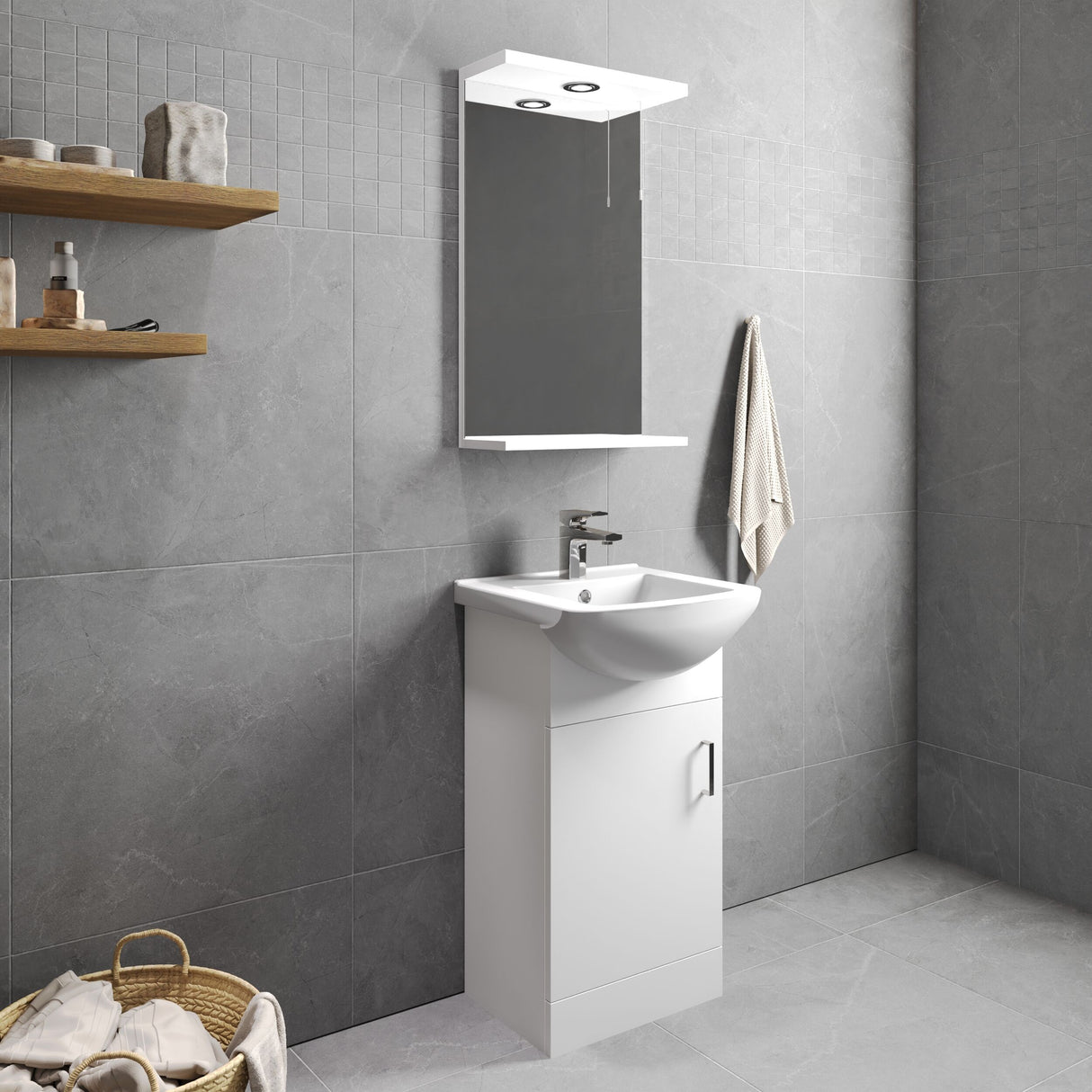 [BFORM450] 1 Door Vanity Basin Unit with Square Basin - 450mm - Gloss White - Lifestyle 3