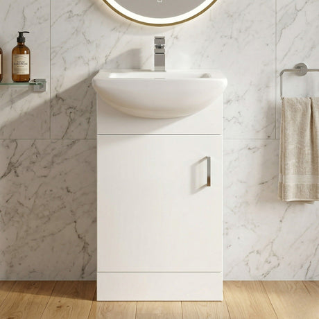[BFORM450] 1 Door Vanity Basin Unit with Square Basin - 450mm - Gloss White - Silo