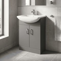 [BFORM550SB] Modern Floor Standing Bathroom 2 Door Vanity and Rectangular Basin Unit - 550mm, Satin Dark Grey, Soft Close Doors - Lifestyle 2