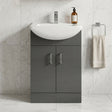[BFORM550SB] Modern Floor Standing Bathroom 2 Door Vanity and Rectangular Basin Unit - 550mm, Satin Dark Grey, Soft Close Doors - Silo
