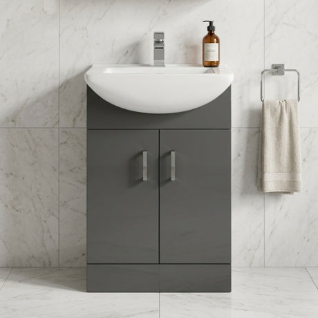 [BFORM550SB] Modern Floor Standing Bathroom 2 Door Vanity and Rectangular Basin Unit - 550mm, Satin Dark Grey, Soft Close Doors - Silo
