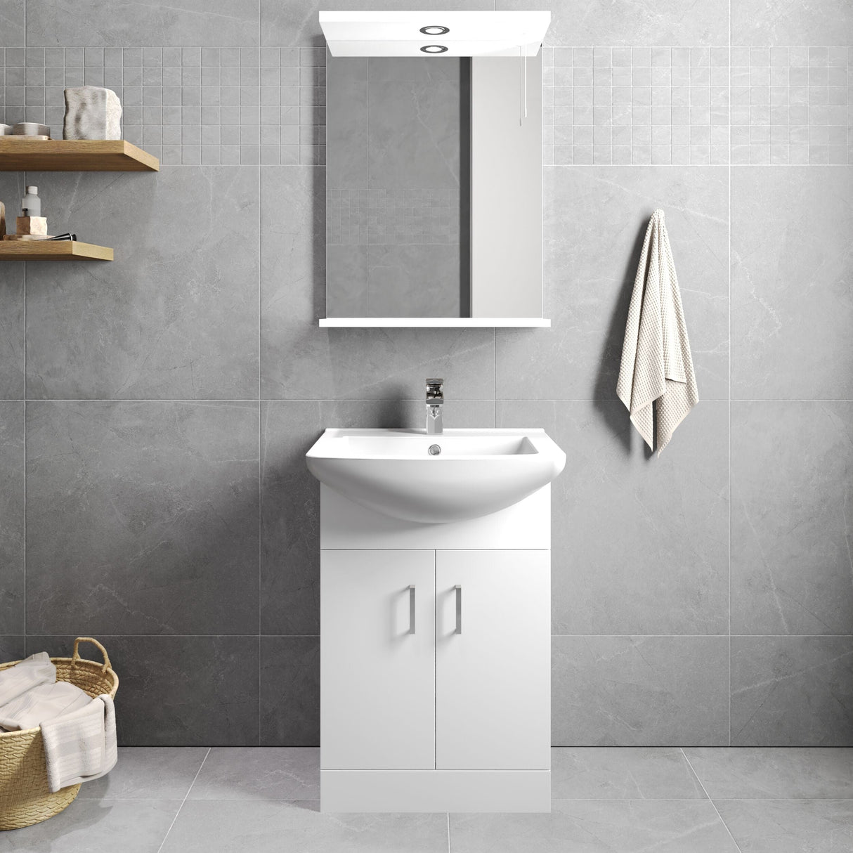 [BFORM550] Hamstall Contemporary Floor Standing Vanity Basin Unit with Square Basin, Gloss White, Choice of Size
