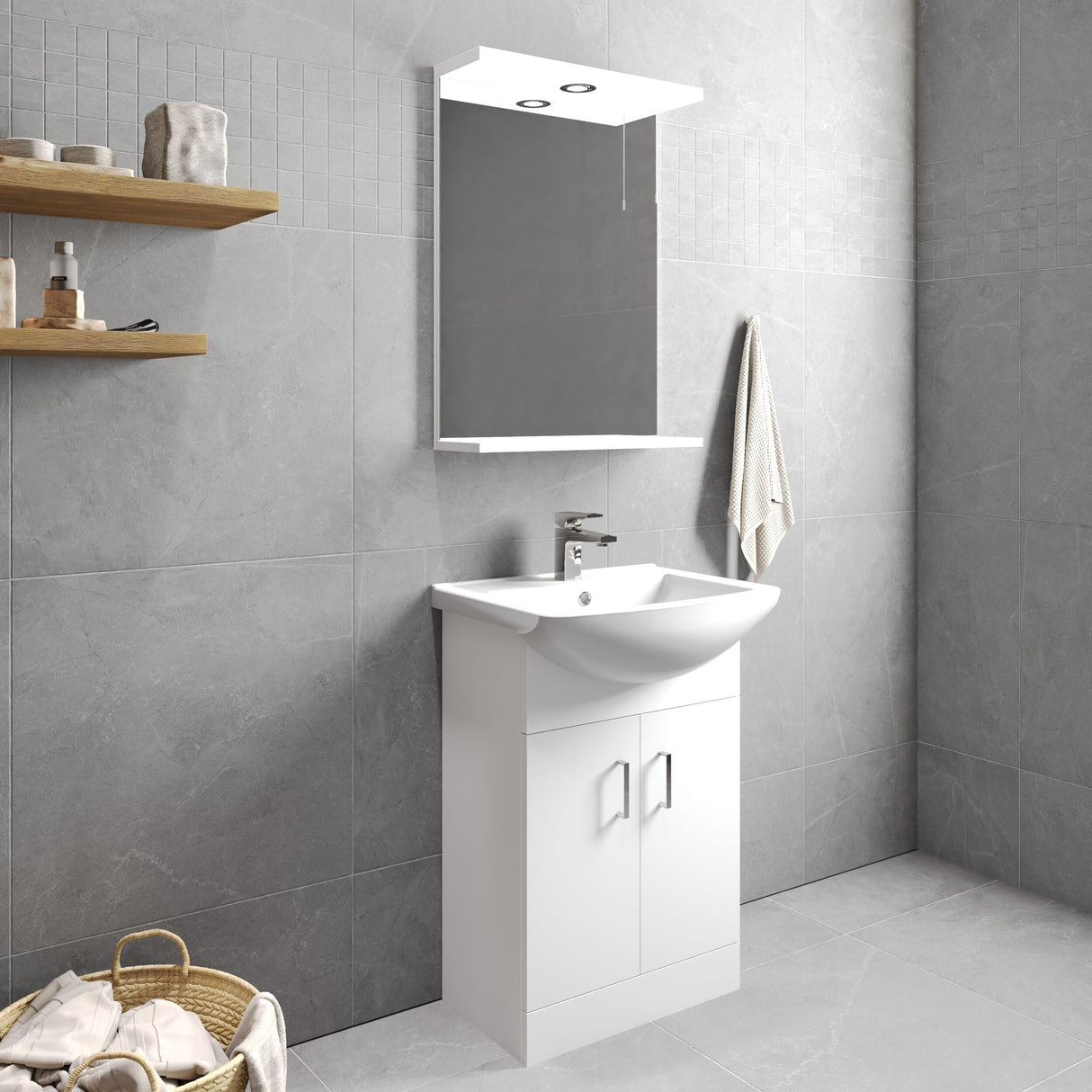 [BFORM550] Hamstall Contemporary Floor Standing Vanity Basin Unit with Square Basin, Gloss White, Choice of Size