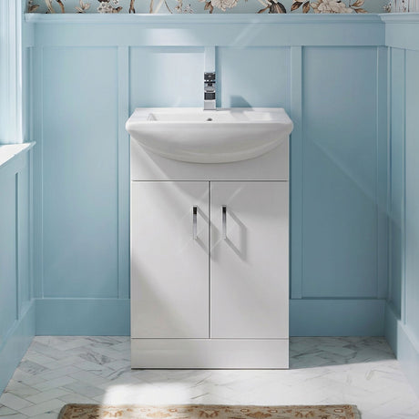 [BFORM550] Hamstall Contemporary Floor Standing Vanity Basin Unit with Square Basin, Gloss White, Choice of Size - Silo