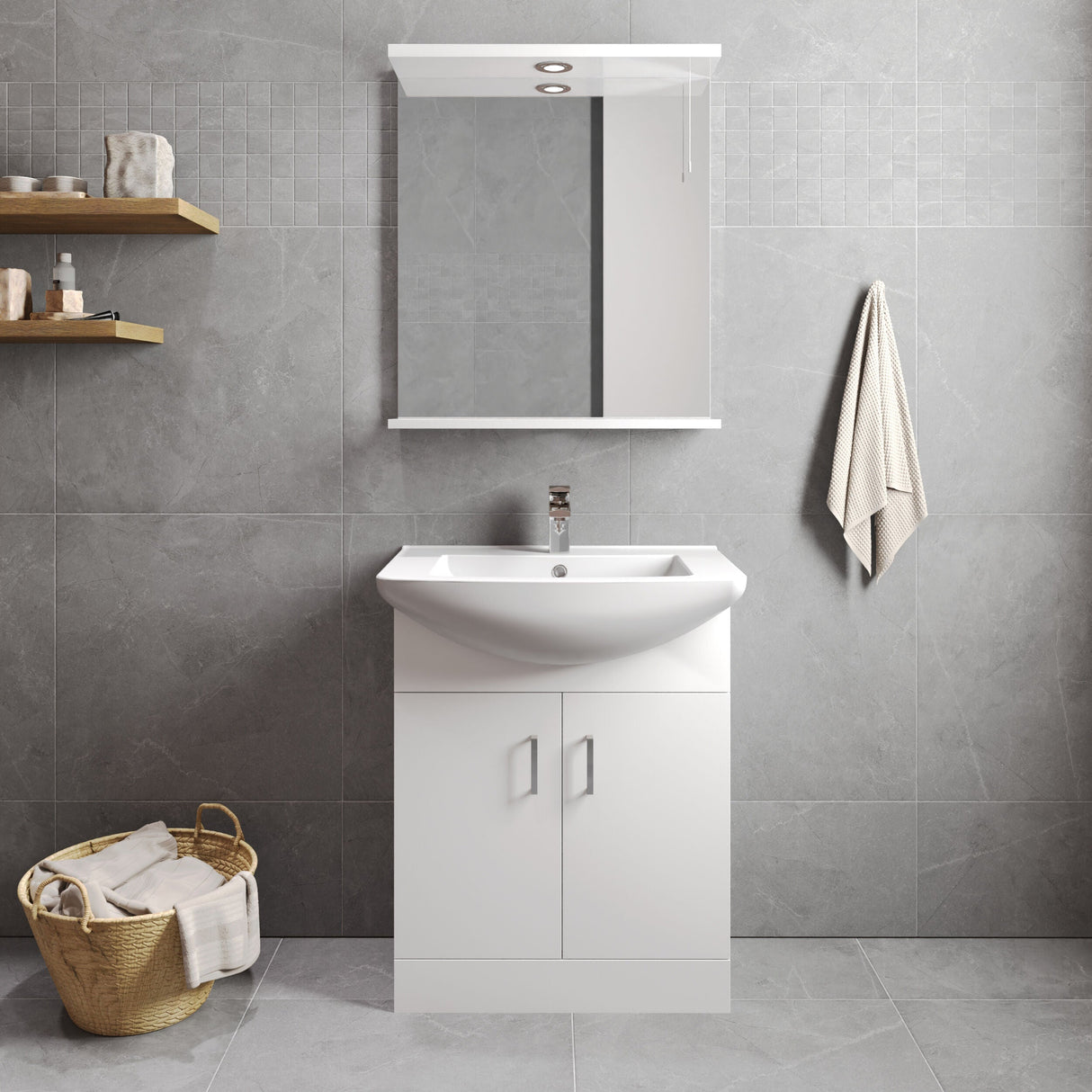 [BFORM650] Hamstall Contemporary Floor Standing Vanity Basin Unit with Square Basin, Gloss White, Choice of Size