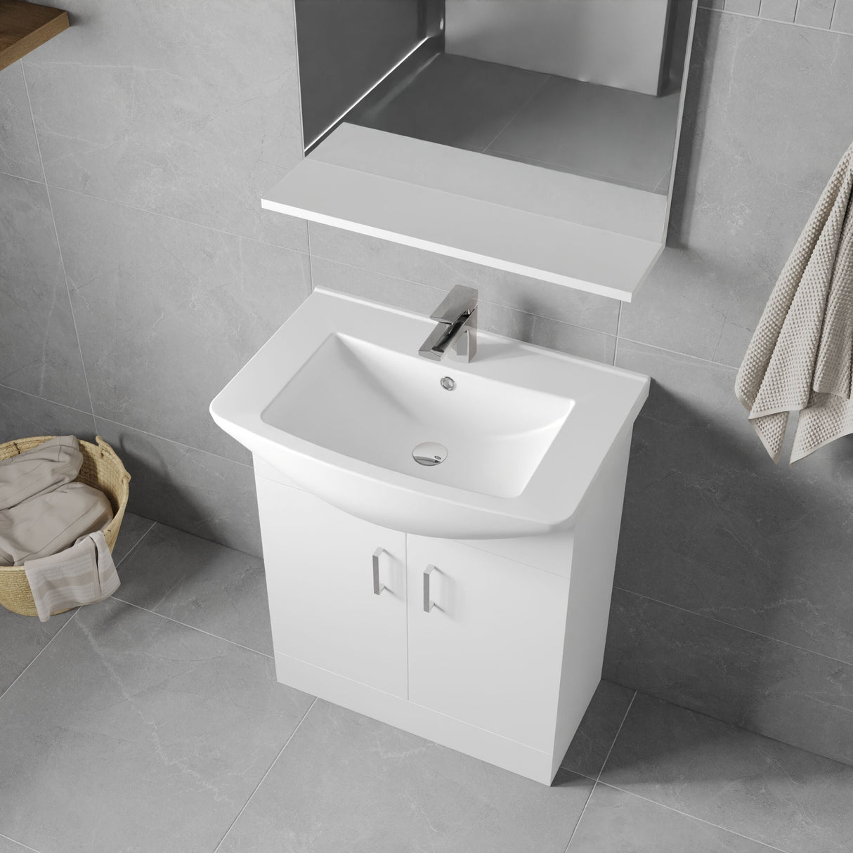[BFORM650] Hamstall Contemporary Floor Standing Vanity Basin Unit with Square Basin, Gloss White, Choice of Size
