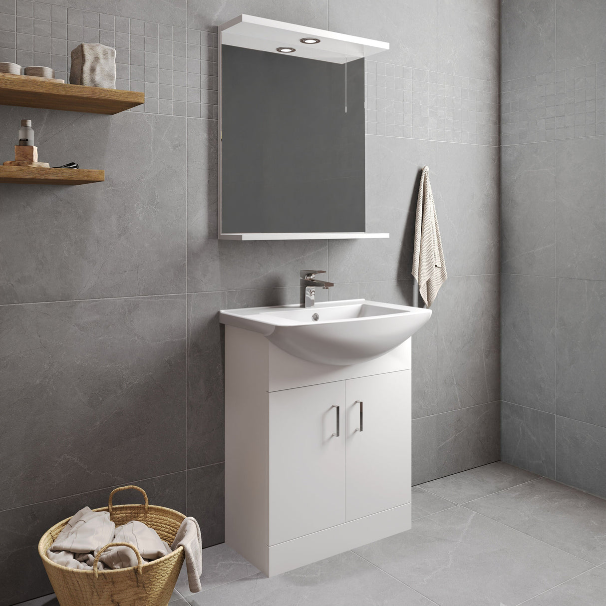 [BFORM650] Hamstall Contemporary Floor Standing Vanity Basin Unit with Square Basin, Gloss White, Choice of Size