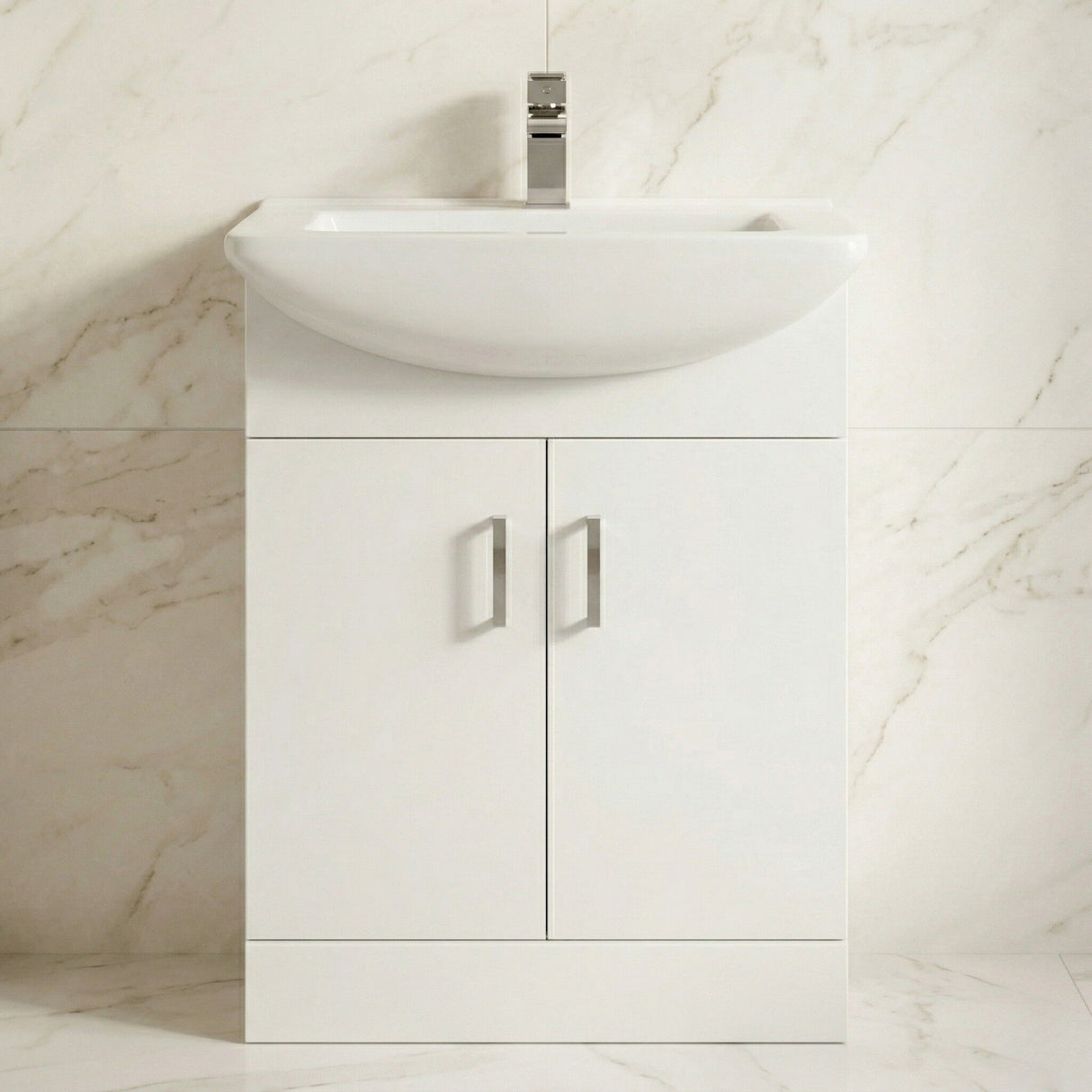 [BFORM650] 650mm - Gloss White - Floor Standing 2 Door Vanity Basin Unit with Square Basin - Silo
