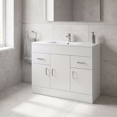 [BFORW1000M] Charnes Contemporary Minimalist Floor Standing Vanity Basin Unit, Gloss White, Choice of Size and Basin Option