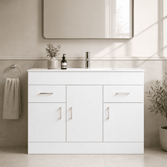 [BFORW1000M] Charnes Contemporary Minimalist Floor Standing Vanity Basin Unit, Gloss White, Choice of Size and Basin Option - Silo