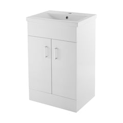 [BFORW500E] Charnes Contemporary Minimalist Floor Standing Vanity Basin Unit, Gloss White, Choice of Size and Basin Option - Cutout