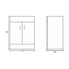 [BFORW500E] Charnes Contemporary Minimalist Floor Standing Vanity Basin Unit, Gloss White, Choice of Size and Basin Option - Technical Drawing