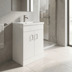 [BFORW500E] Charnes Contemporary Minimalist Floor Standing Vanity Basin Unit, Gloss White, Choice of Size and Basin Option
