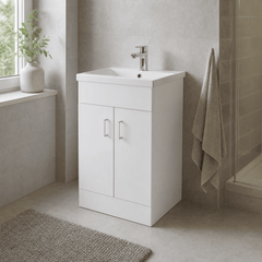 [BFORW500E] Charnes Contemporary Minimalist Floor Standing Vanity Basin Unit, Gloss White, Choice of Size and Basin Option