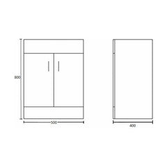 [BFORW500M] Balterley 500mm 2 Door Gloss White Floor Standing Cabinet With Basin - Technical Drawing