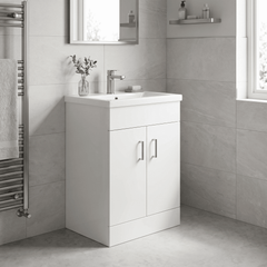[BFORW500M] Charnes Contemporary Minimalist Floor Standing Vanity Basin Unit, Gloss White, Choice of Size and Basin Option