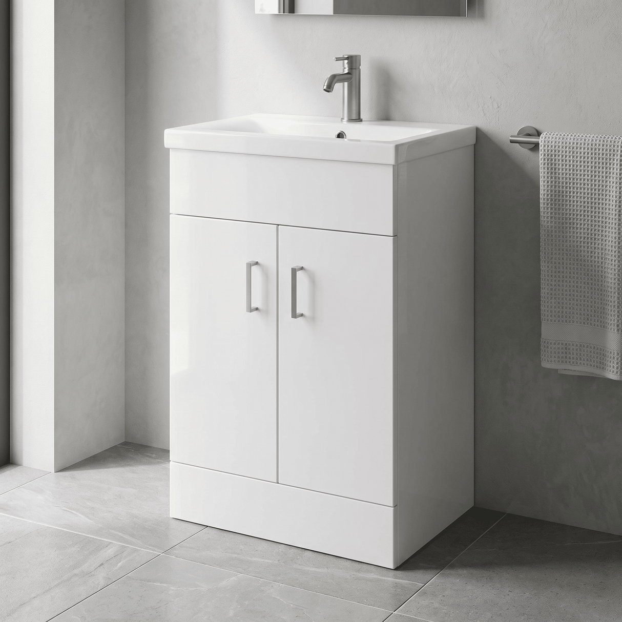 [BFORW500M] Charnes Contemporary Minimalist Floor Standing Vanity Basin Unit, Gloss White, Choice of Size and Basin Option