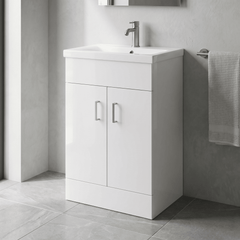 [BFORW500M] Charnes Contemporary Minimalist Floor Standing Vanity Basin Unit, Gloss White, Choice of Size and Basin Option