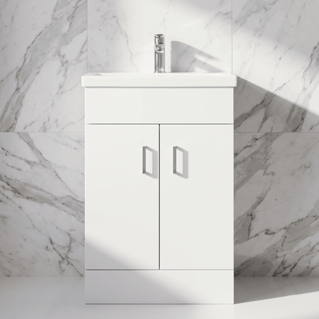 [BFORW500M] Charnes Contemporary Minimalist Floor Standing Vanity Basin Unit, Gloss White, Choice of Size and Basin Option - Silo