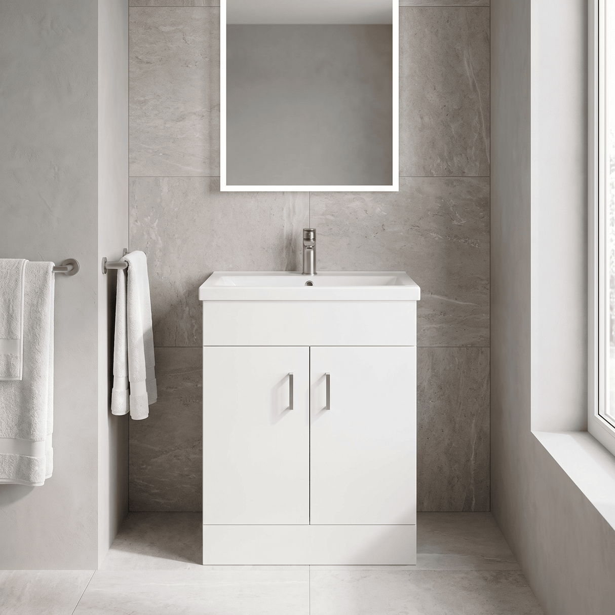 [BFORW600E] Charnes Contemporary Minimalist Floor Standing Vanity Basin Unit, Gloss White, Choice of Size and Basin Option
