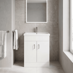 [BFORW600E] Charnes Contemporary Minimalist Floor Standing Vanity Basin Unit, Gloss White, Choice of Size and Basin Option