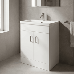 [BFORW600E] Charnes Contemporary Minimalist Floor Standing Vanity Basin Unit, Gloss White, Choice of Size and Basin Option