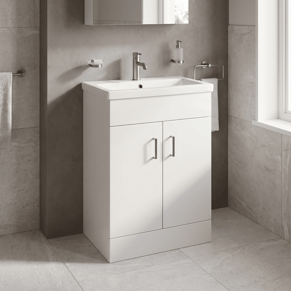 [BFORW600E] Charnes Contemporary Minimalist Floor Standing Vanity Basin Unit, Gloss White, Choice of Size and Basin Option