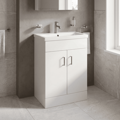 [BFORW600E] Charnes Contemporary Minimalist Floor Standing Vanity Basin Unit, Gloss White, Choice of Size and Basin Option