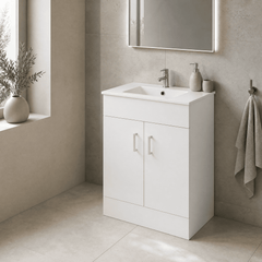 [BFORW600M] Charnes Contemporary Minimalist Floor Standing Vanity Basin Unit, Gloss White, Choice of Size and Basin Option