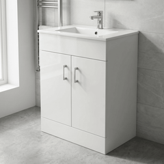 [BFORW600M] Charnes Contemporary Minimalist Floor Standing Vanity Basin Unit, Gloss White, Choice of Size and Basin Option