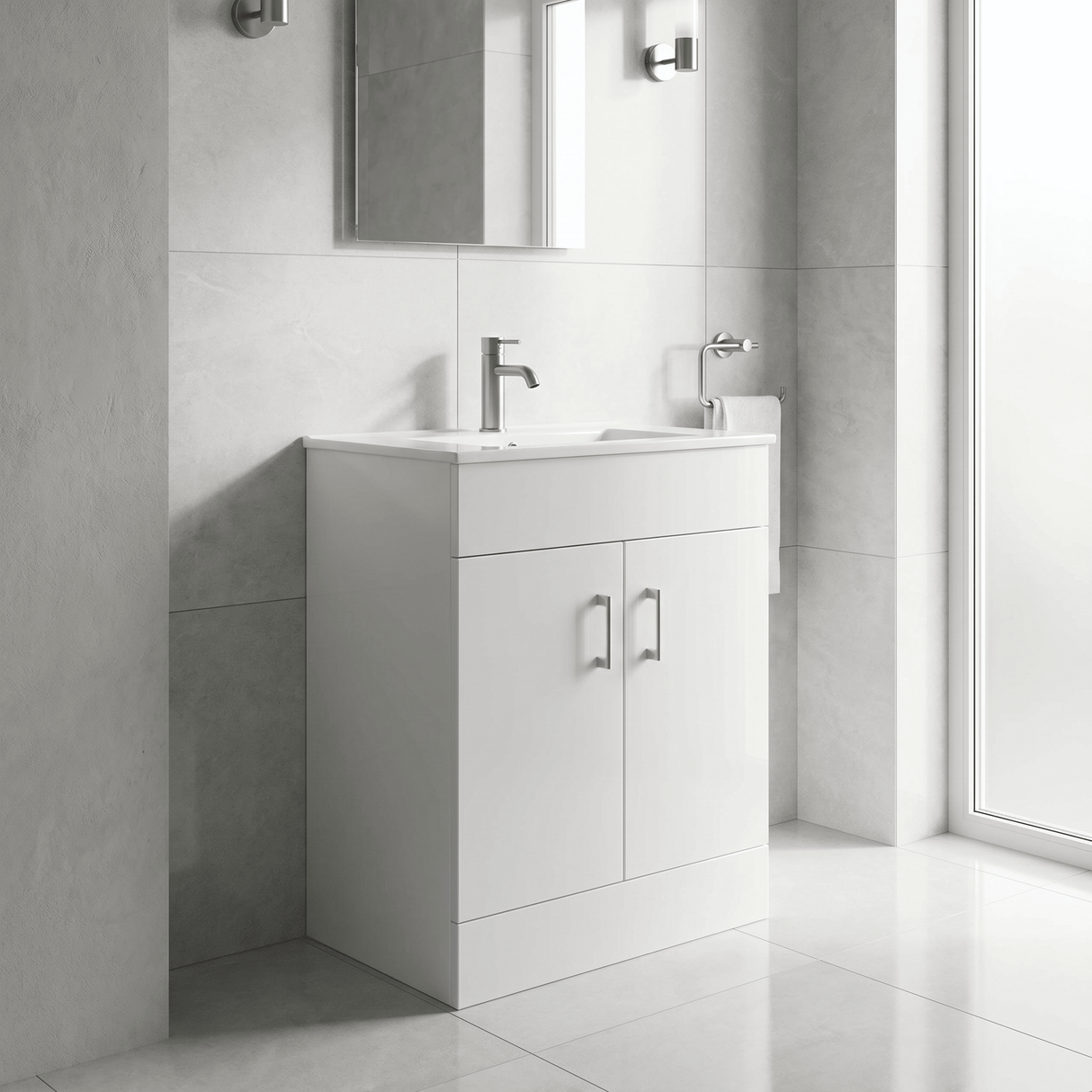 [BFORW600M] Charnes Contemporary Minimalist Floor Standing Vanity Basin Unit, Gloss White, Choice of Size and Basin Option